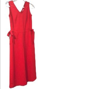 Carolina Belle red romper wide leg v neck